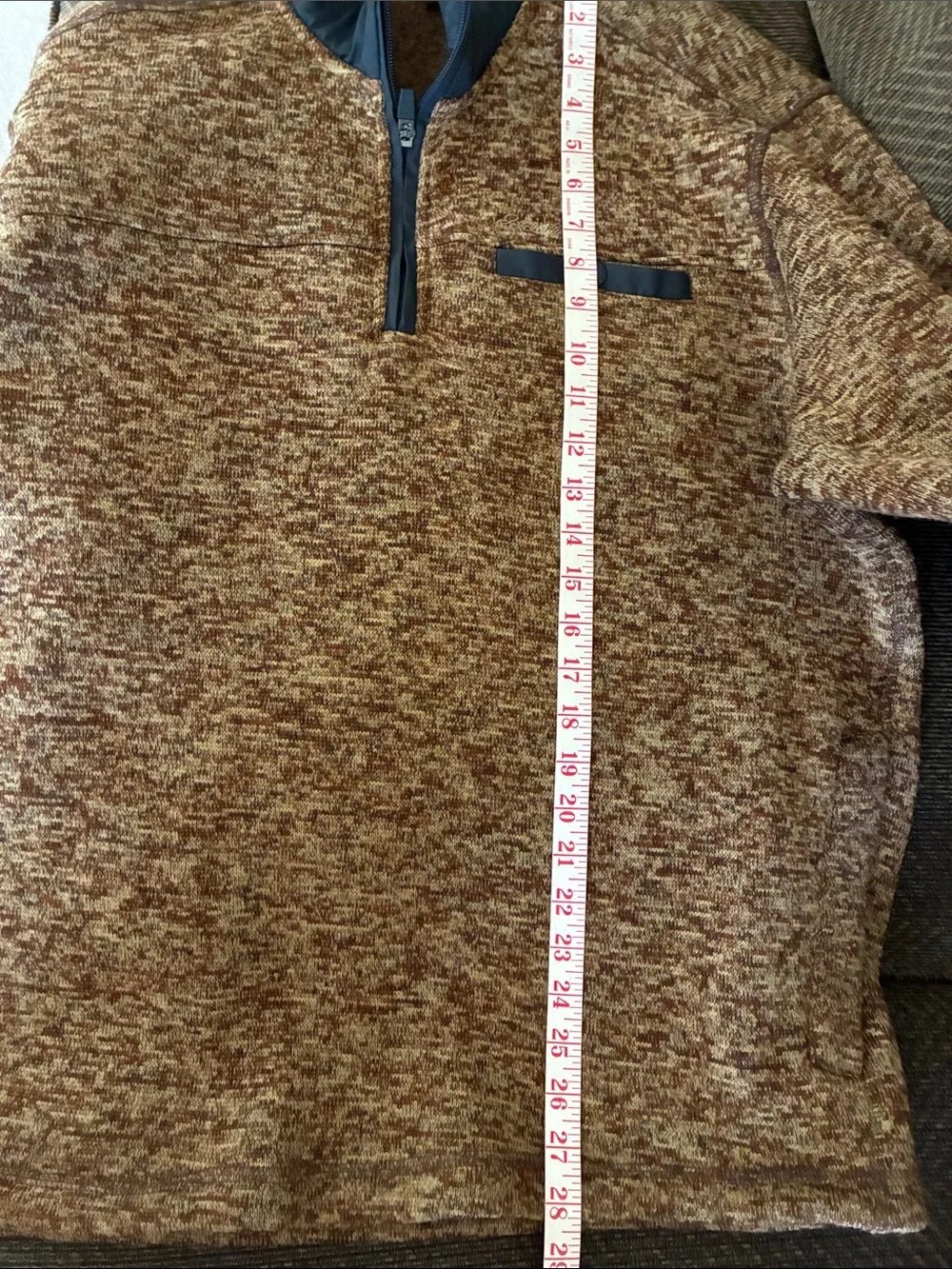 Eddie Bauer Men’s Large Brown Sweater Fleece Quarter Zip Pullover With Navy Trim